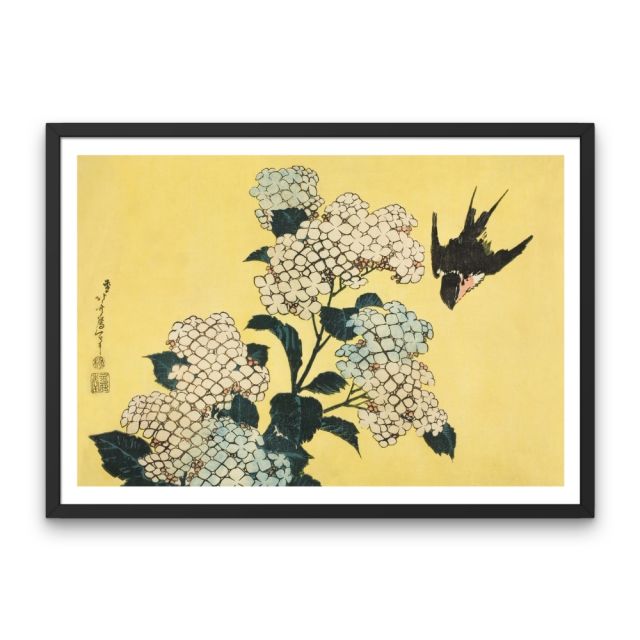 Hydrangea and Swallow Black Frame