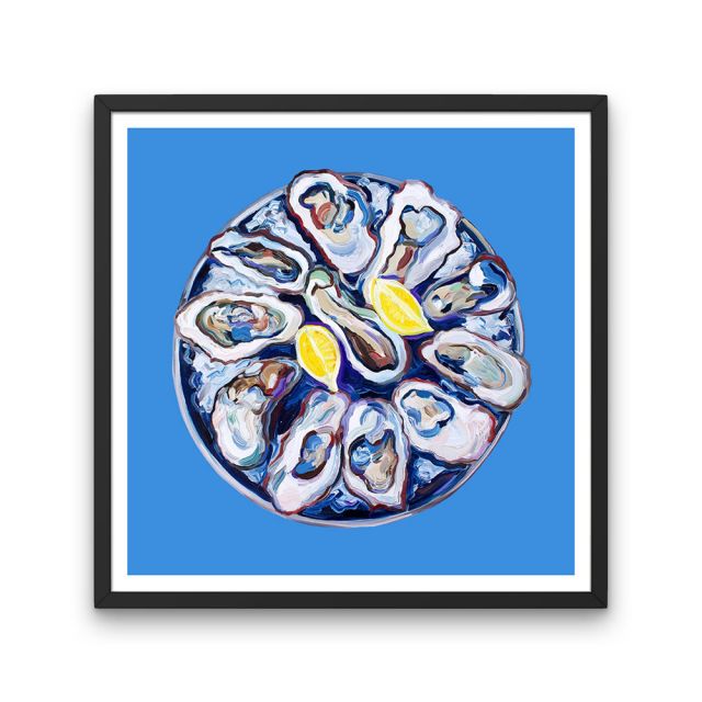 Oysters On A Plate Blue Poster