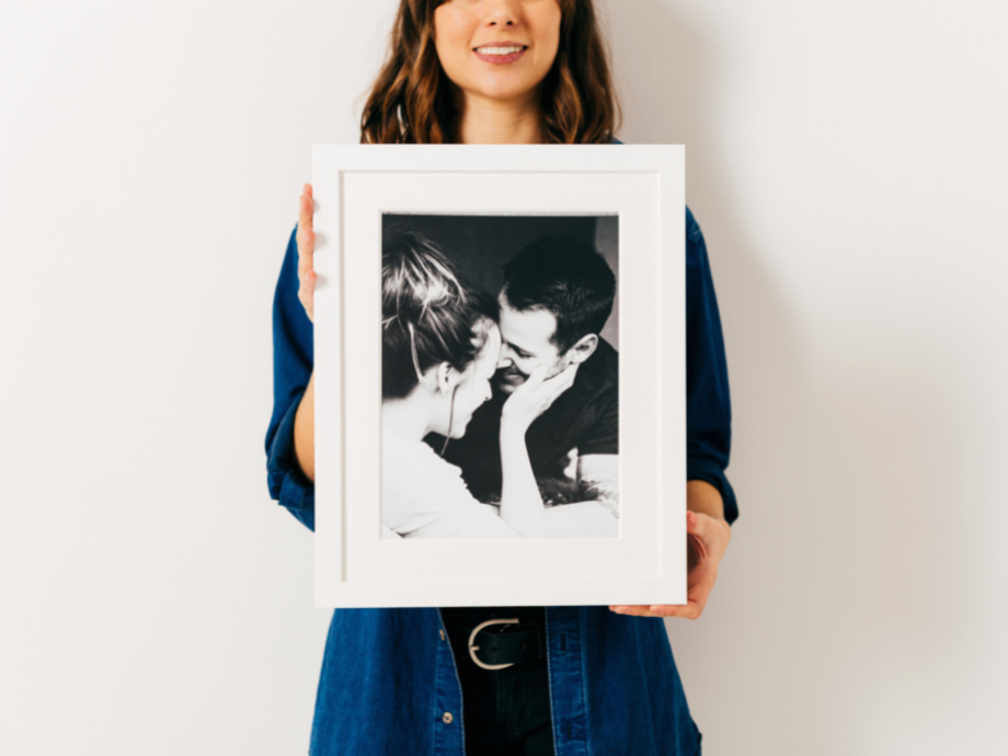 framed bride and groom photograph for wedding photo gallery wall