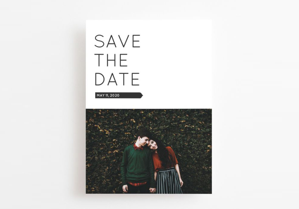 classic save the date card template with photo of couple