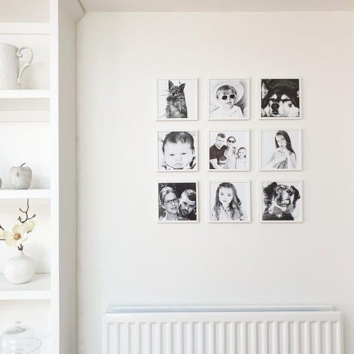 gallery wall grid with black and white photos