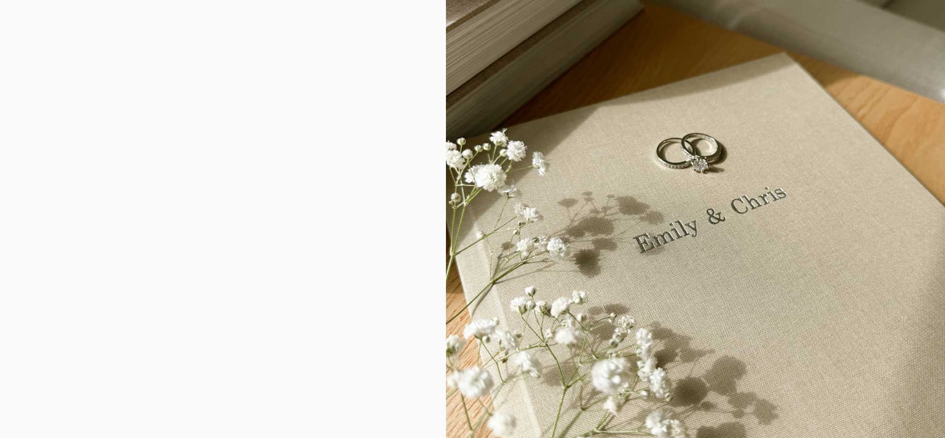 Custom Wedding Photo Album Example With Silver Foil Stamped Text