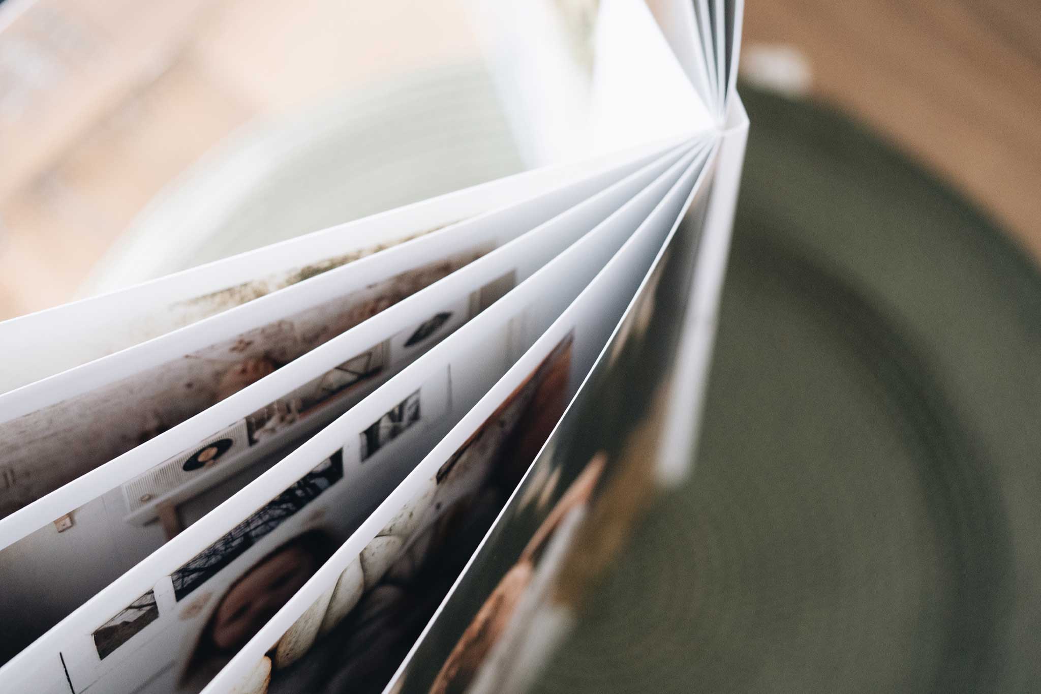 Close up of the next day photo book with page details