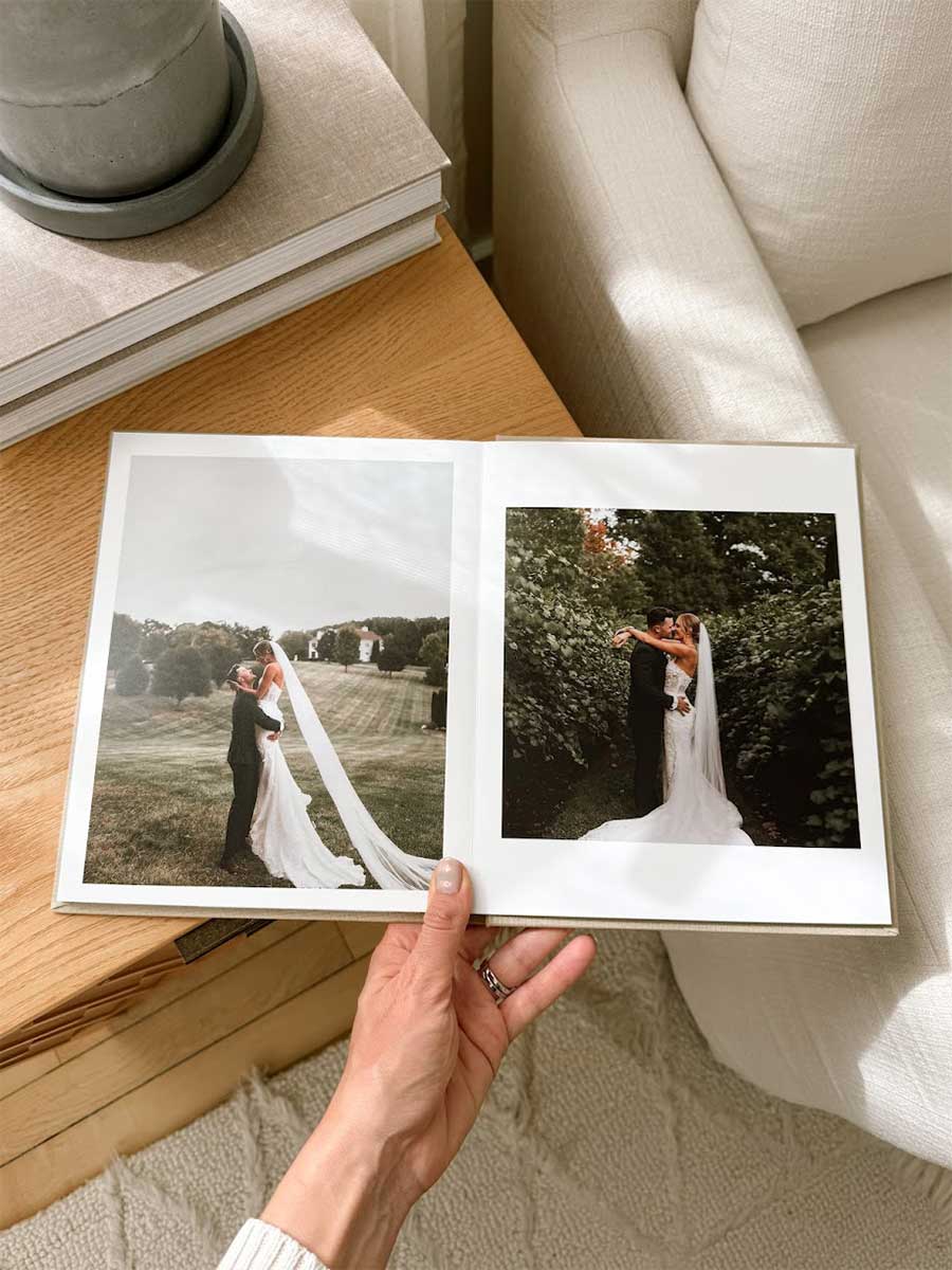 Open spread of wedding album